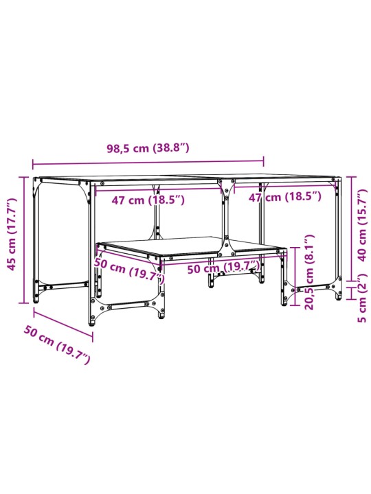 Kohvilaud, läbipaistev klaasplaat, 98,5 x 50 x 45 cm, teras