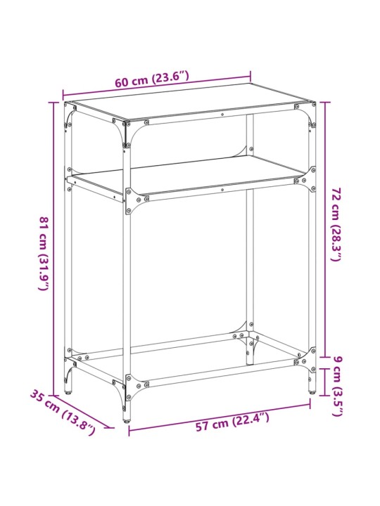 Kohvilaud, läbipaistev klaasplaat, 60x35x81 cm, teras
