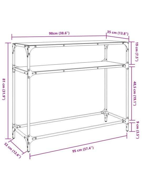 Kohvilaud, läbipaistev klaasplaat, 98x35x81 cm, teras