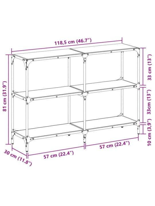 Konsoollaud, läbipaistev klaasplaat, 118,5x30x81 cm, teras