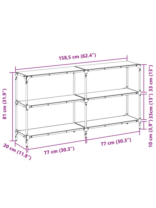 Konsoollaud, läbipaistev klaasplaat, 158,5x30x81 cm, teras
