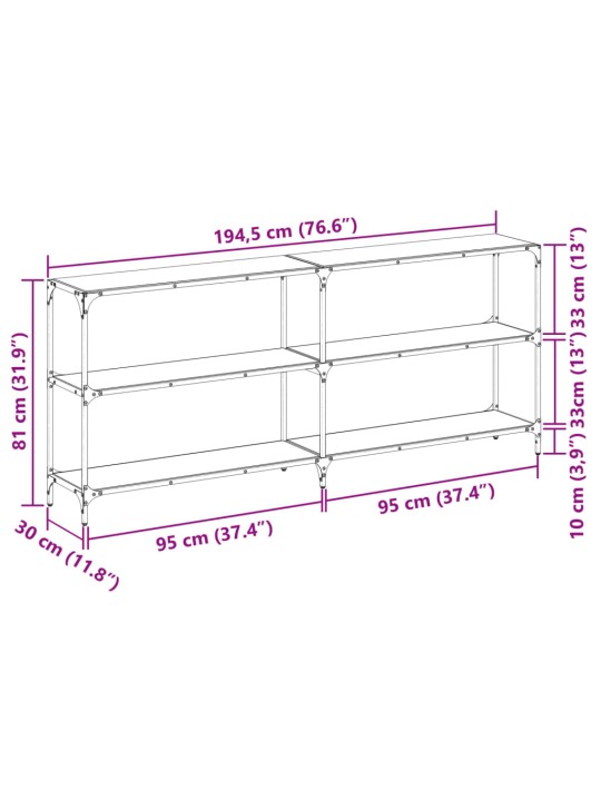 Konsoollaud, läbipaistev klaasplaat, 194,5x30x81 cm, teras