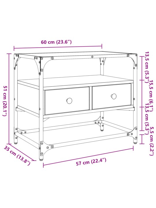 Klaasplaadiga telerikapp suitsutatud tamm 60x35x51 cm tehispuit