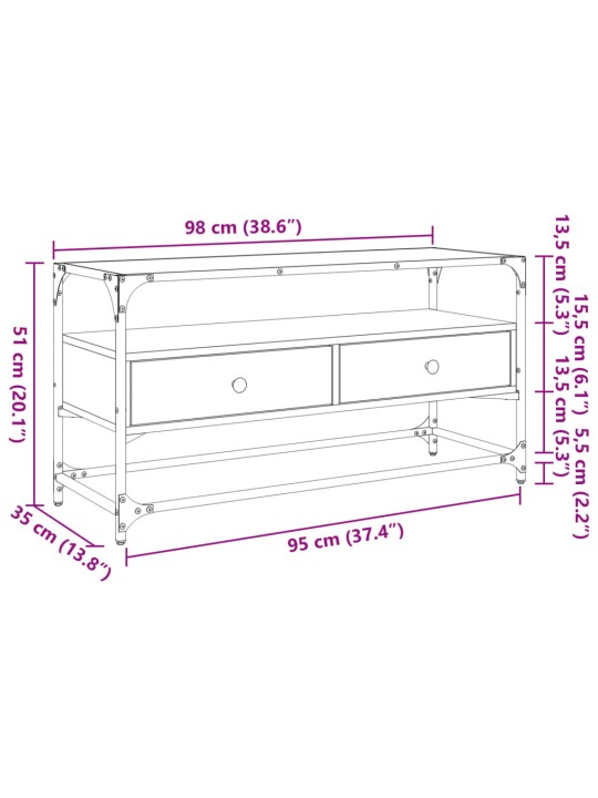 Klaasplaadiga telerikapp, must, 98 x 35 x 51 cm, tehispuit