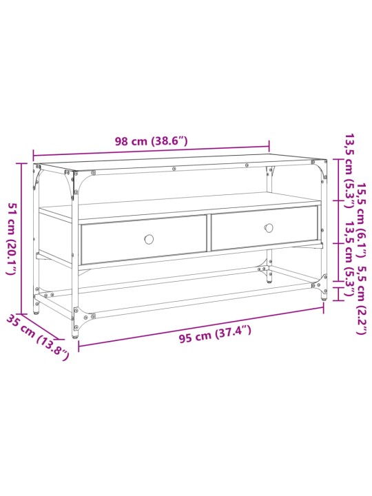 Klaasplaadiga telerikapp suitsutatud tamm 98x35x51 cm tehispuit