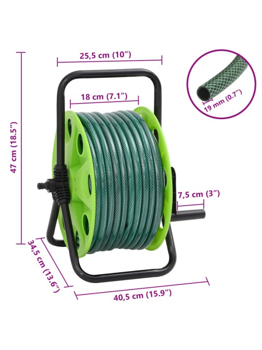 Vabalt seisev voolikurull liitmikukomplektiga, 0,75" 20 m pvc