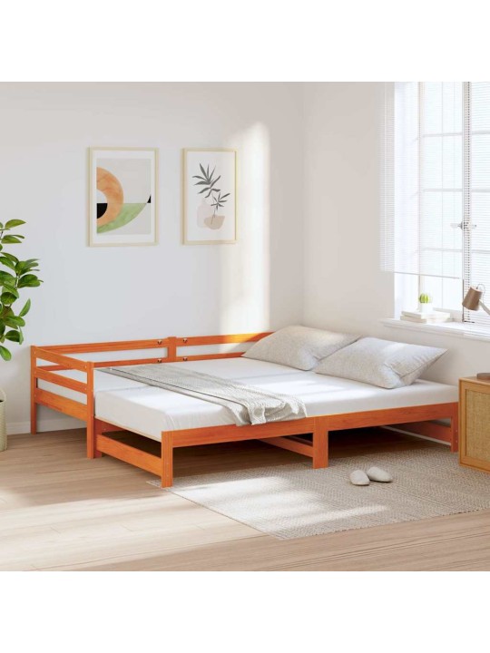Päevavoodi väljatõmmatava osaga, vahapruun, 80x200cm, männipuit