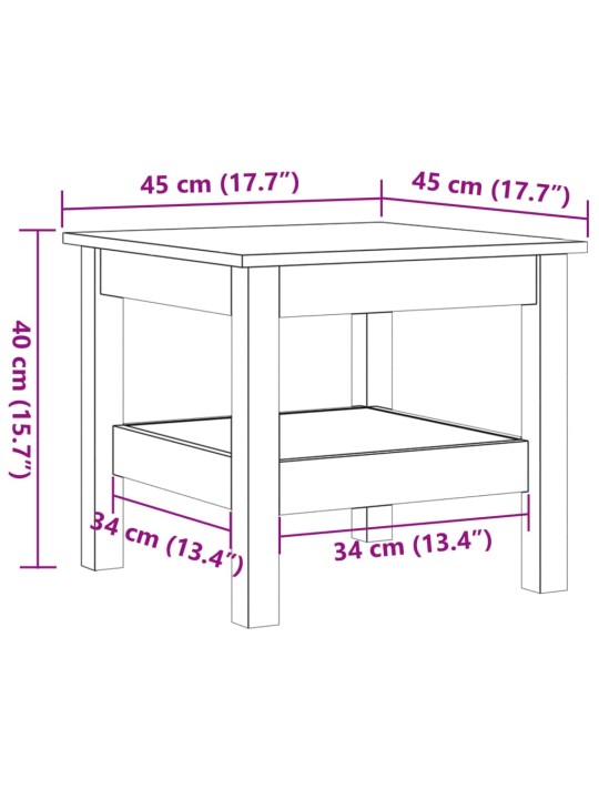 Kohvilaud, vahapruun, 45x45x40 cm, männipuit