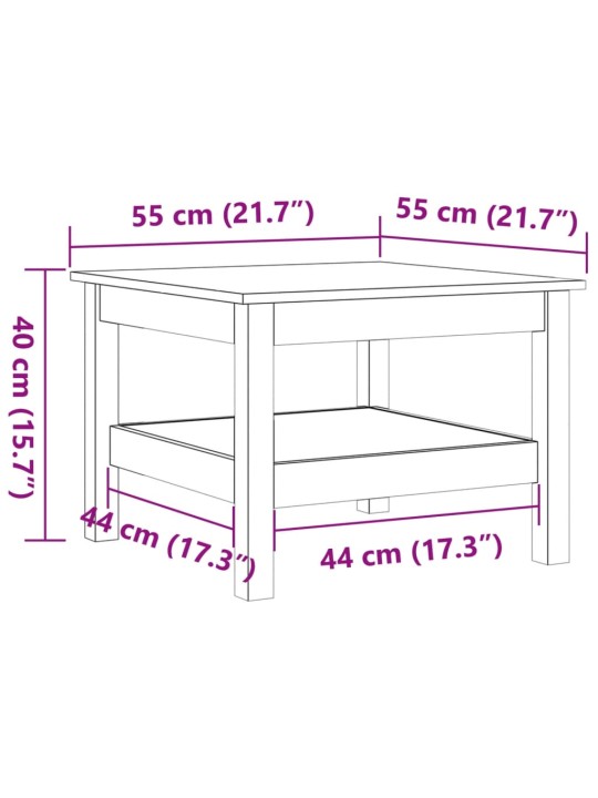 Kohvilaud, vahapruun, 55x55x40 cm, männipuit