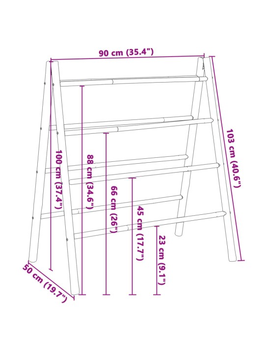 Kahepoolne rätikuredel 4 astmega, 90 x 50 x 100 cm, bambus