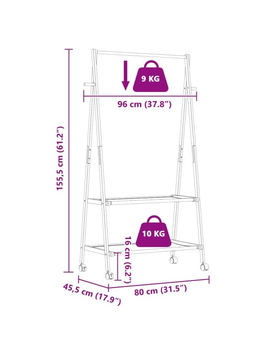 RIIDENAGI RIIULITE JA RATASTEGA 96X45,5X155,5 CM BAMBUSEST