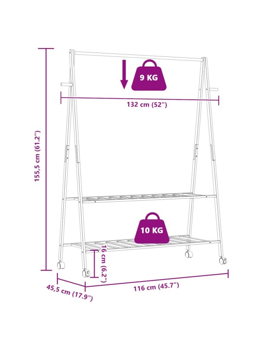 RIIDENAGI RIIULITE JA RATASTEGA 132X45,5X155,5 CM BAMBUSEST