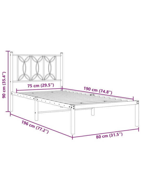 Metallist voodiraam peatsiga, must, 75x190 cm