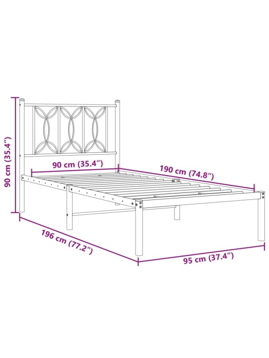 Metallist voodiraam peatsiga, valge, 90 x 190 cm