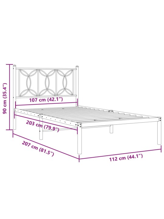 Metallist voodiraam peatsiga, valge, 107x203 cm