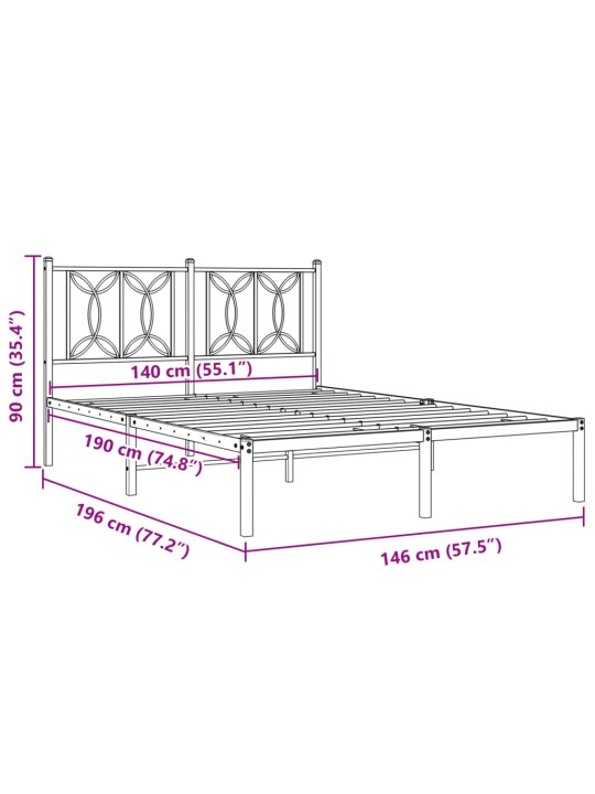 Metallist voodiraam peatsiga, valge, 140x190 cm