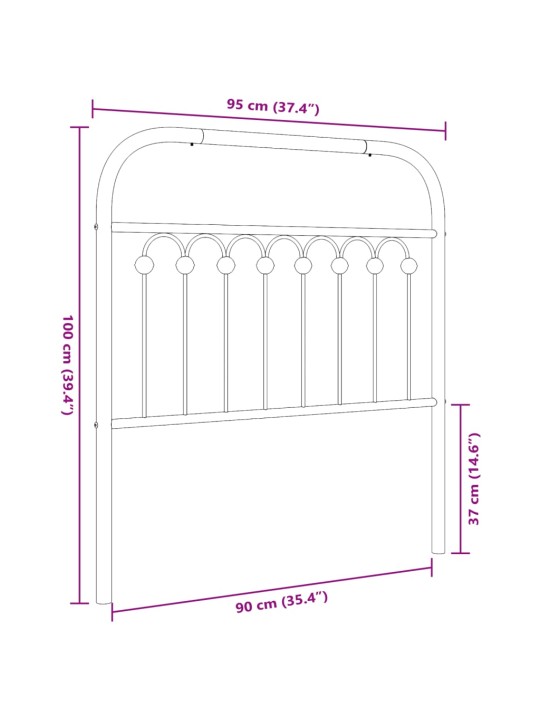 Metallist voodipeats, must, 90 cm