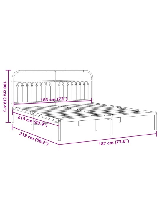 Metallist voodiraam peatsiga, valge, 183x213 cm