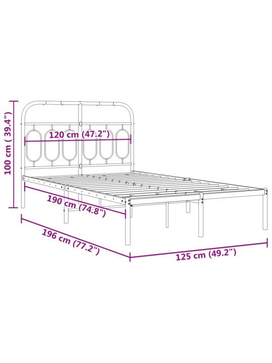 Metallist voodiraam peatsiga, must, 120x190 cm