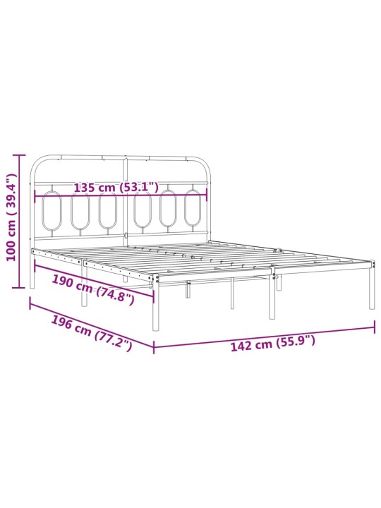 Metallist voodiraam peatsiga, must, 135x190 cm