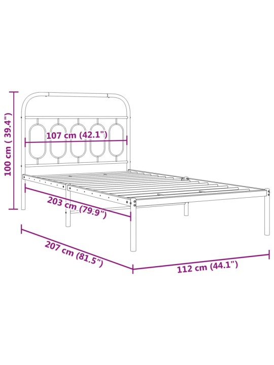 Metallist voodiraam peatsiga, valge, 107x203 cm