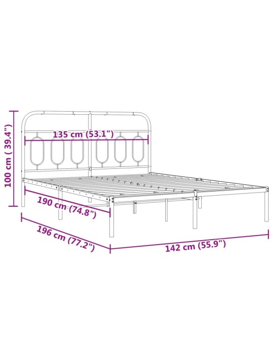 Metallist voodiraam peatsiga, valge, 135x190 cm