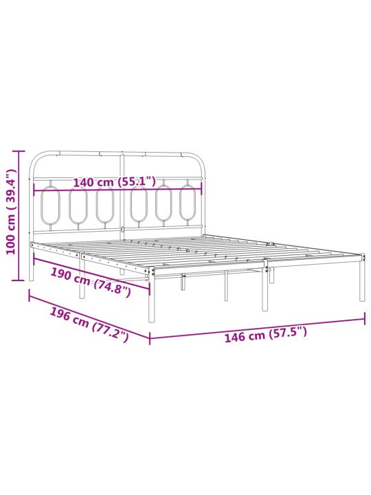 Metallist voodiraam peatsiga, valge, 140x190 cm