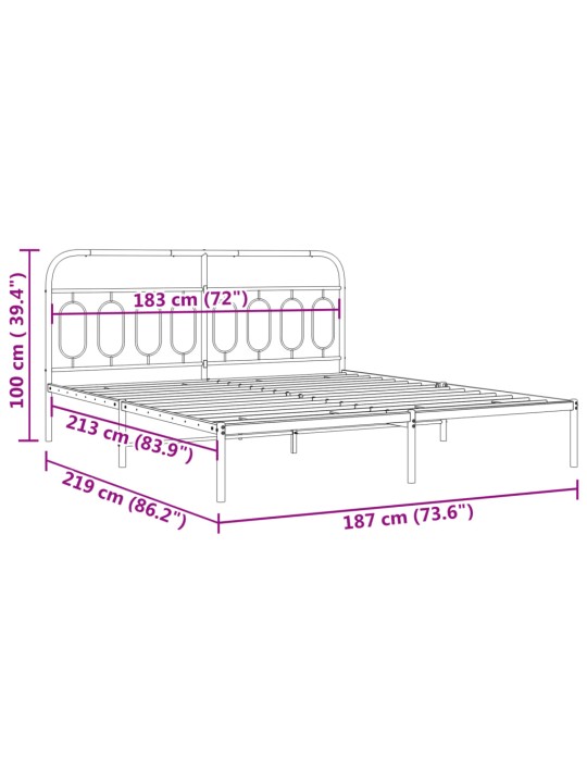 Metallist voodiraam peatsiga, valge, 183x213 cm