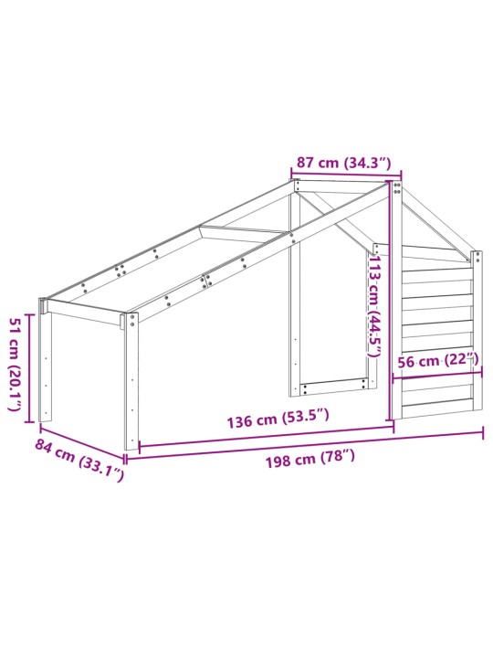 Lastevoodi katus, valge, 198 x 87 x 113 cm, männipuit