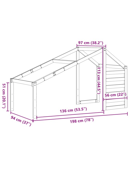 Lastevoodi katus, vahapruun, 198 x 97 x 113 cm, männipuit