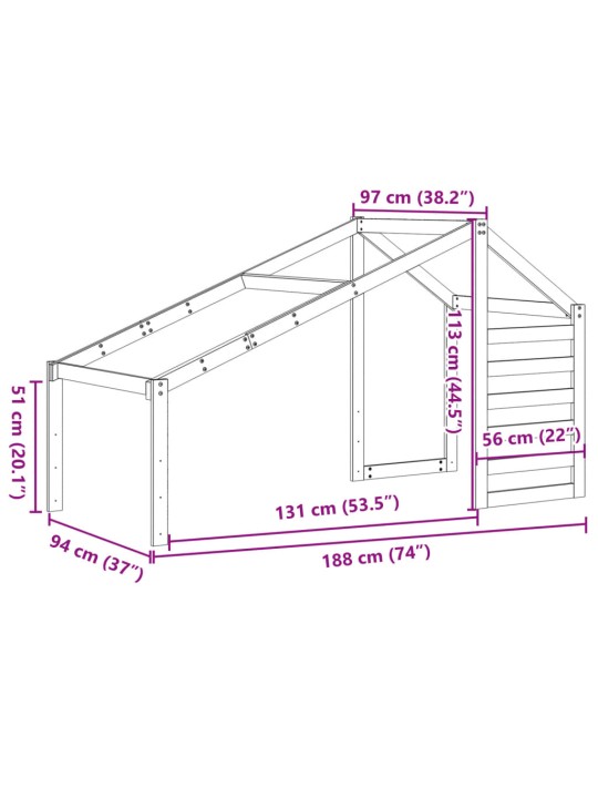 Lastevoodi katus, vahapruun, 188 x 97 x 113 cm, männipuit