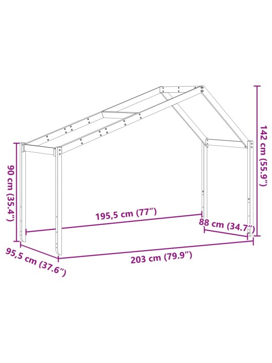 Lastevoodi katus, vahapruun, 203 x 95,5 x 142 cm, männipuit