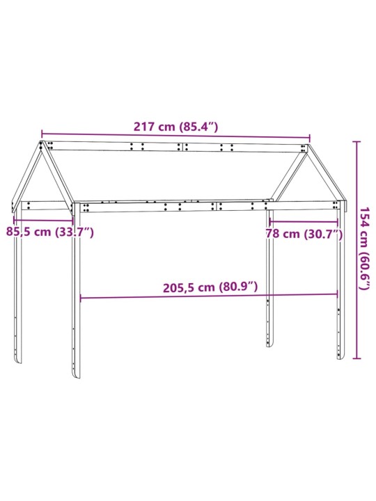 Lastevoodi katus, valge, 217 x 85,5 x 154 cm, männipuit