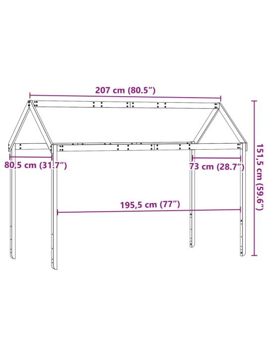 Lastevoodi katus, valge, 207 x 80,5 x 151,5 cm, männipuit