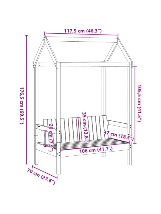 Pink koos katusega, valge, 117,5 x 70 x 176,5 cm, männipuit