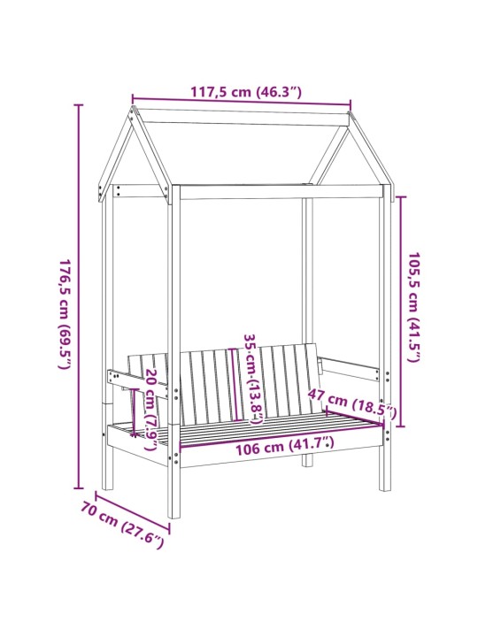 Pink koos katusega, pruun, 117,5 x 70 x 176,5 cm, männipuit