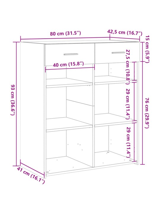 Puhvetkapp, hall sonoma tamm, 80x42,5x93 cm, tehispuit