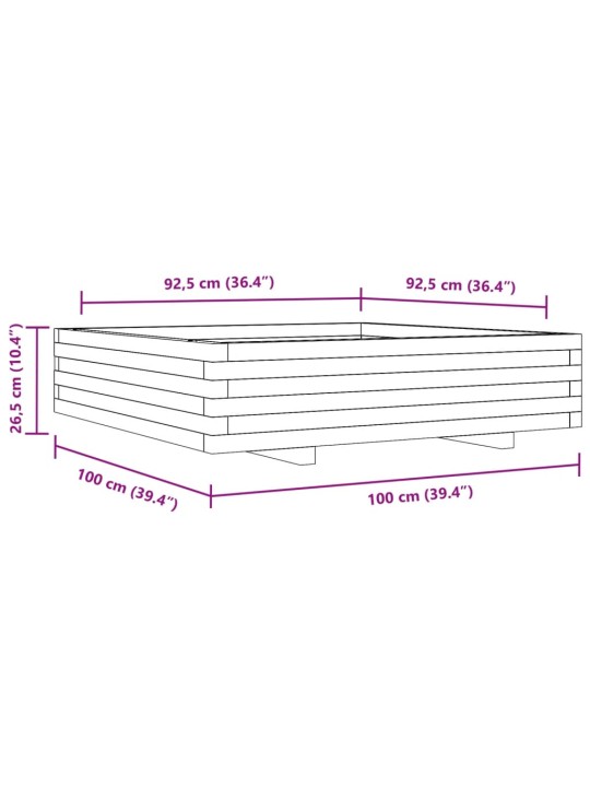 Aia taimekast, 100x100x26,5 cm, ebatsuuga puit