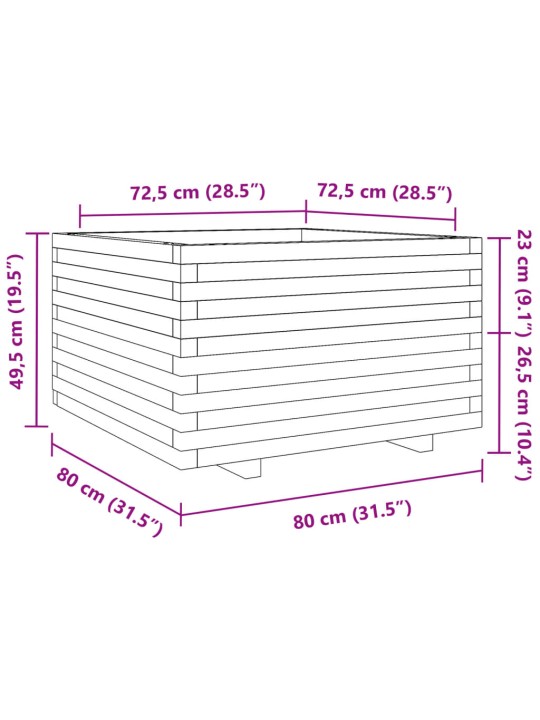 Aia taimekast, valge, 80x80x49,5 cm, männipuit