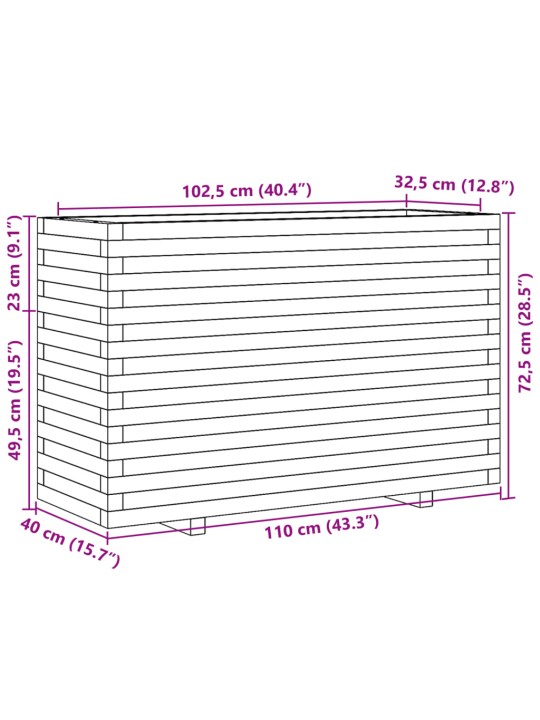 Aia taimekast, valge, 110x40x72,5 cm, männipuit