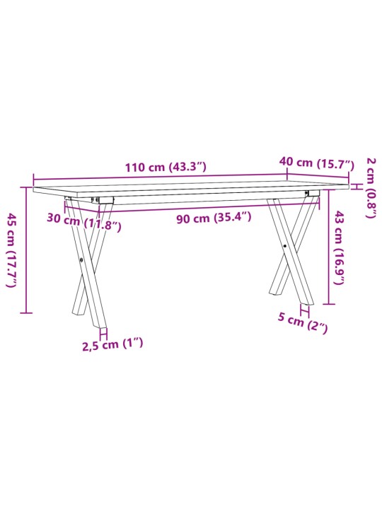 Kohvilaud, x-raam, 110 x 40 x 45 cm, männipuit ja malm