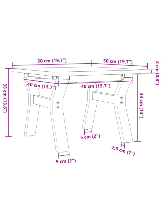 Kohvilaud, y-raam, 50 x 50 x 35 cm, männipuit ja malm