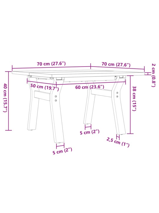 Kohvilaud, y-raam, 70 x 70 x 40 cm, männipuit ja malm