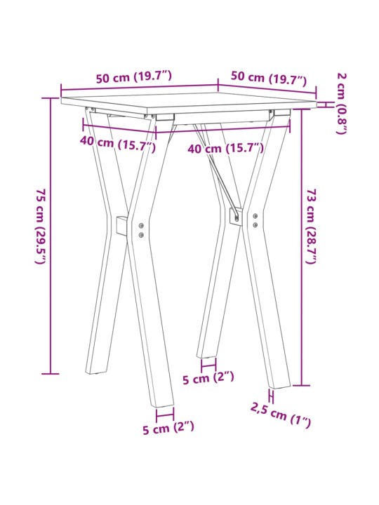 Söögilaud, y-raam, 50 x 50 x 75 cm, männipuit ja malm