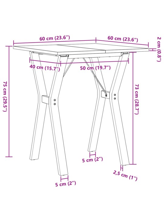 Söögilaud, y-raam, 60 x 60 x 75 cm, männipuit ja malm