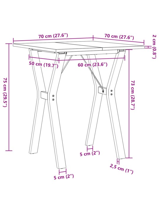 Söögilaud, y-raam, 70 x 70 x 75 cm, männipuit ja malm