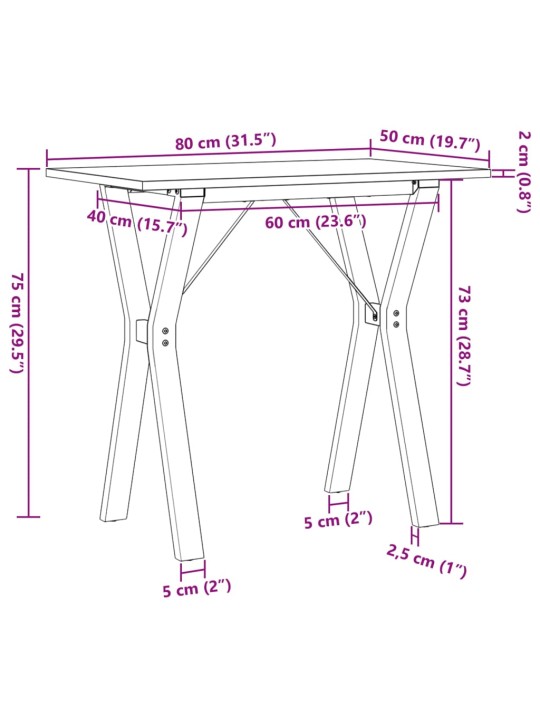 Söögilaud, y-raam, 80 x 50 x 75 cm, männipuit ja malm