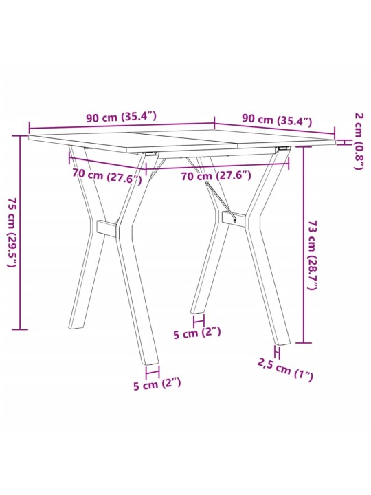 Söögilaud, y-raam, 90 x 90 x 75 cm, männipuit ja malm