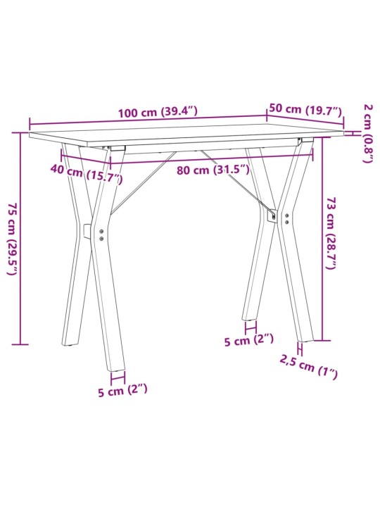 Söögilaud, y-raam, 100 x 50 x 75 cm, männipuit ja malm