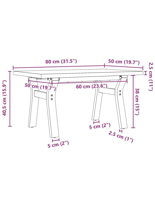 Kohvilaud, y-raam, 80 x 50 x 40,5 cm, männipuit ja malm